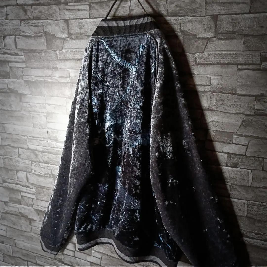 圧巻！☆絡繰魂のダークなベロアスカジャン 別珍 青龍 富士山 胸刺繍 艶感