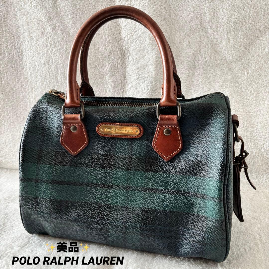 ✨️美品 ポロラルフローレン ブラックウォッチ ミニボストンバッグ PVC 緑