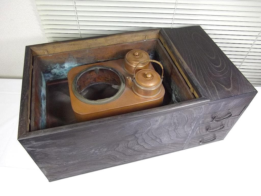幅65cm 江戸火鉢 関東火鉢 長火鉢 燗銅壺 酒燗器 五徳つき 囲炉裏