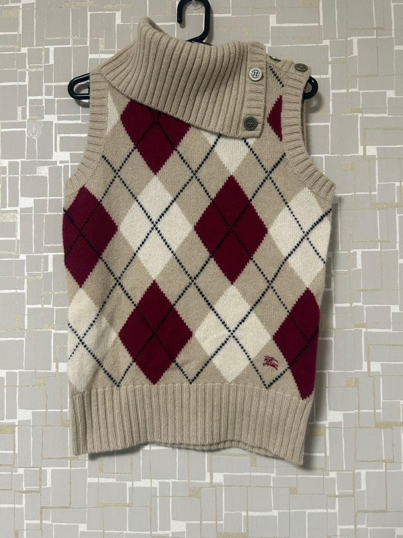 Burberry アーガイル　タートルネック　ノースリーブ　ニット