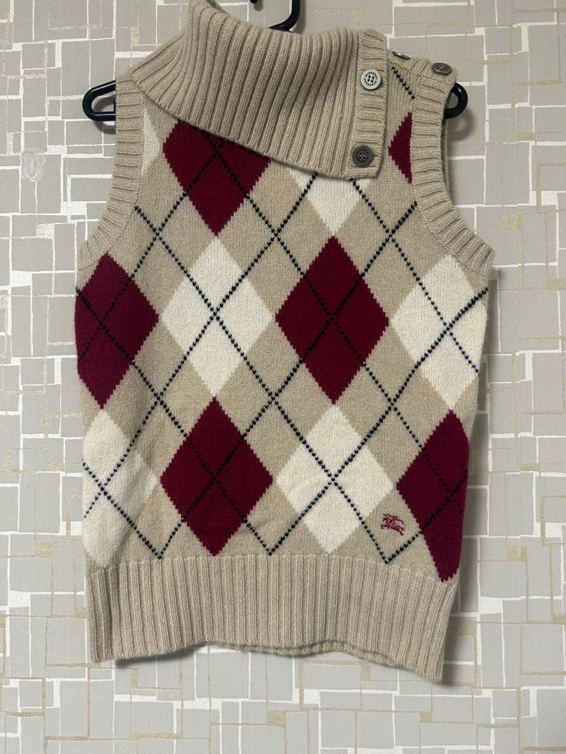 Burberry アーガイル　タートルネック　ノースリーブ　ニット