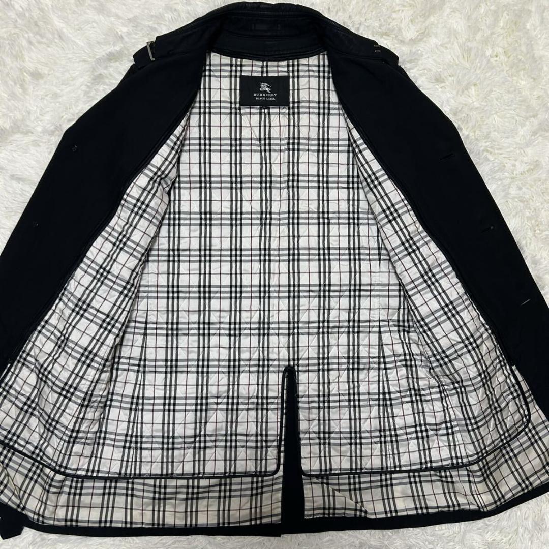 【美品/LL】バーバリーブラックレーベル トレンチコート ノバチェック 黒 比翼