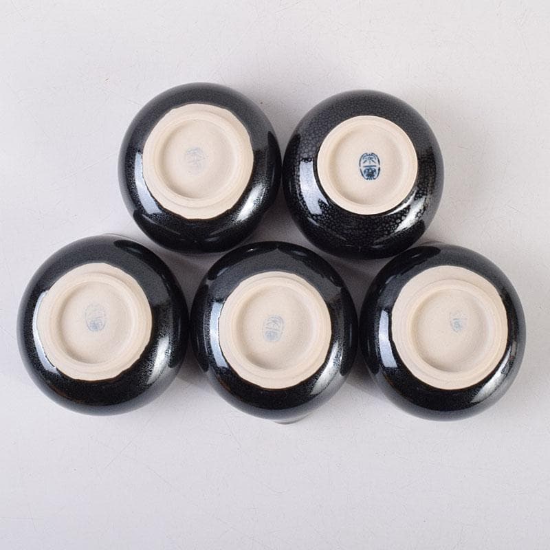 和食器　茶懐石　小杉焼　栄一窯　油滴天目釉　小鉢　五客　共布共箱　V　R9163