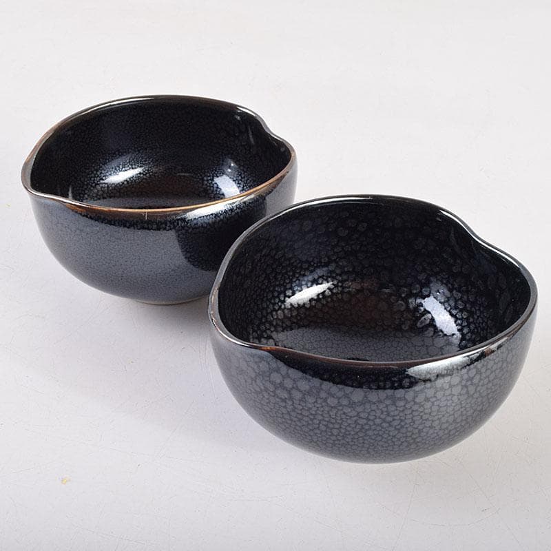 和食器　茶懐石　小杉焼　栄一窯　油滴天目釉　小鉢　五客　共布共箱　V　R9163