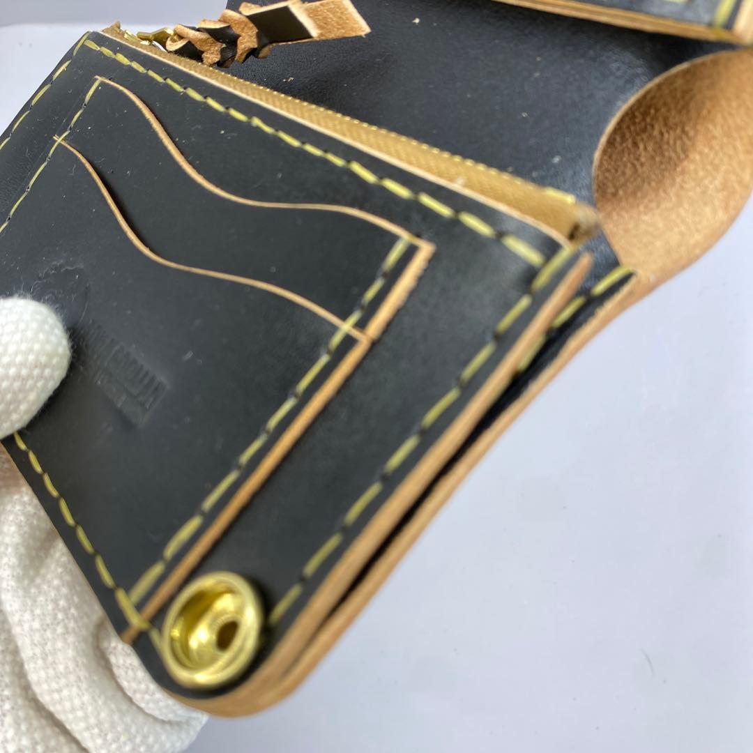 左小銭verお札折らずに収納できる無骨な手染めミドルトラッカーウォレット BTW