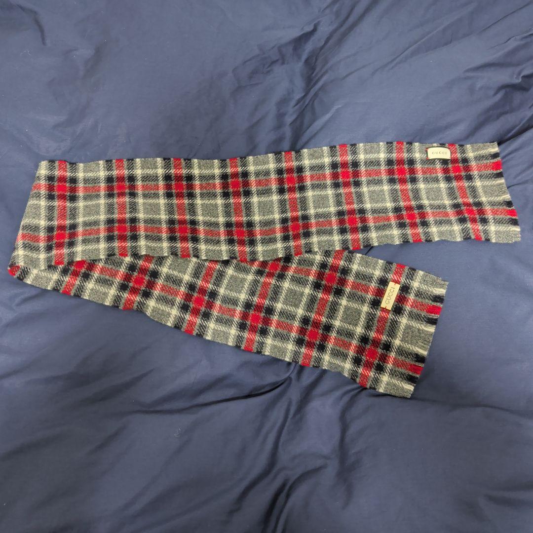 GUCCI チェック柄マフラー ウール混紡