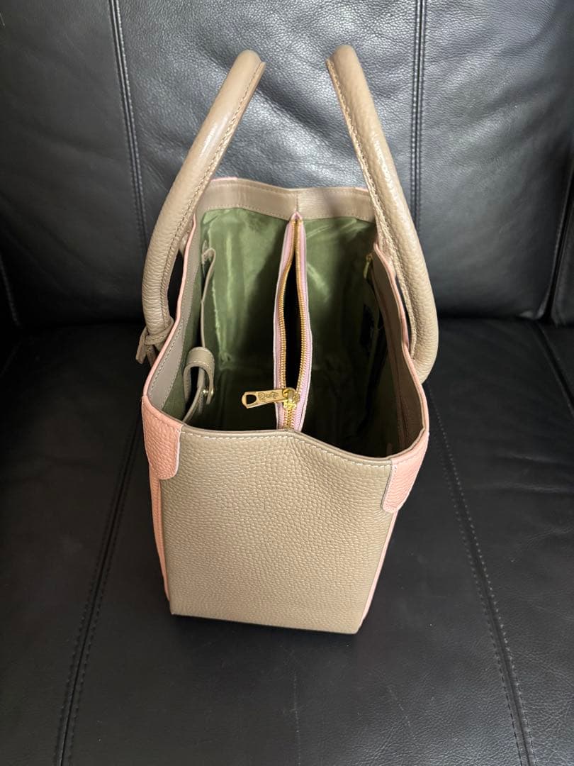 2月5日(木)21時【最終値下げ】ピンクとグレーのレザートートバッグ