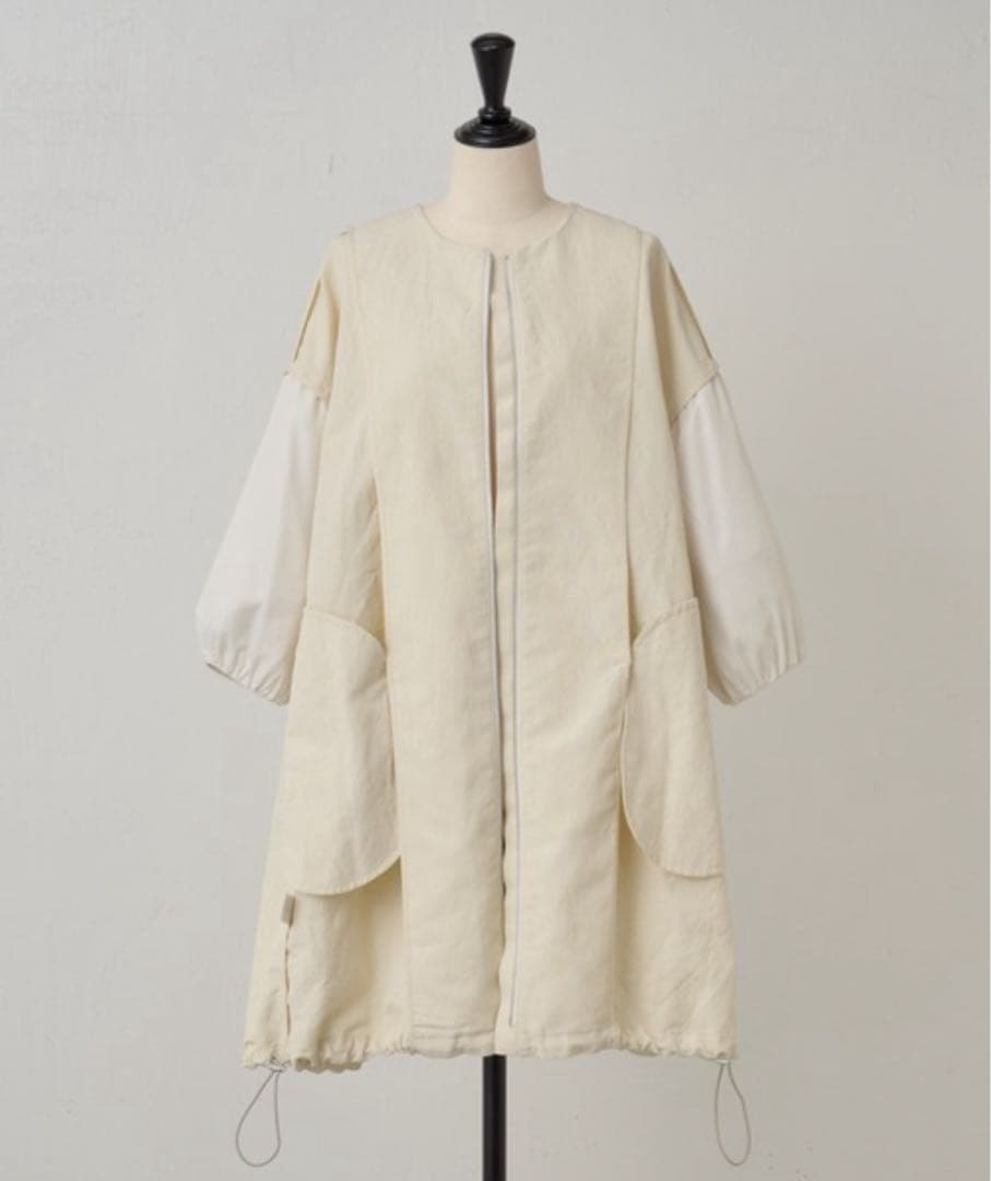 BEARDSLEY ビアズリー　リネンポリバルーン袖コート　羽織　ノーカラー