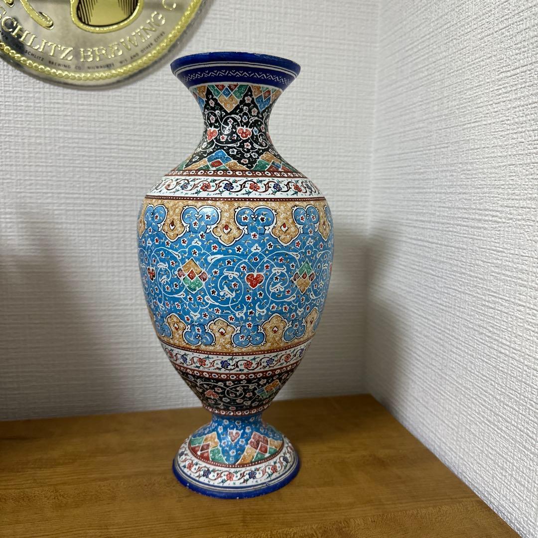イラン製 ミナカリ 七宝焼 銅製 花瓶 ビンテージ 1970年代 高さ30cm