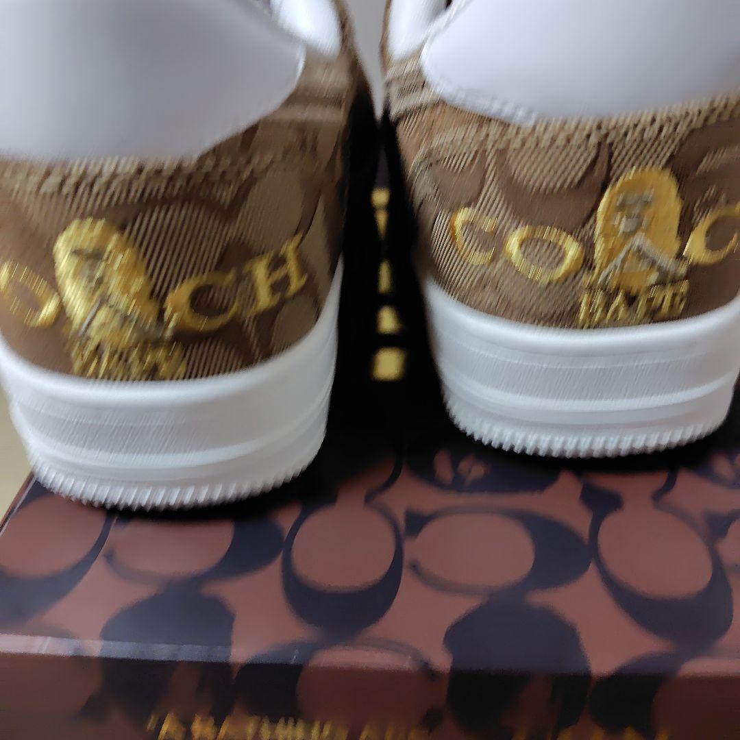 アベイシングエイプ✕COACHコラボシグネチャー柄ブラウンスニーカー