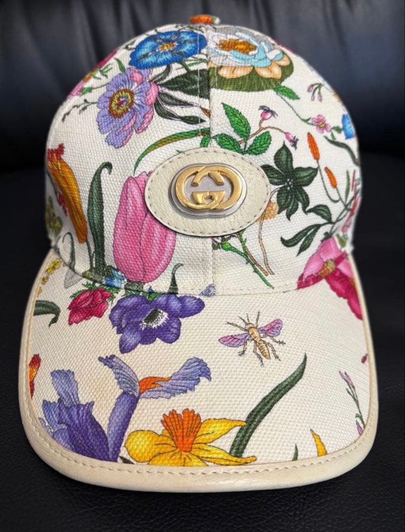 GUCCI フラワープリント ベースボールキャップ