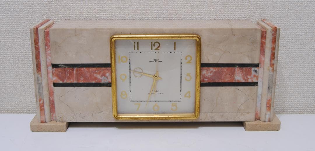 東京時計 置時計 機械式 ゼンマイ レトロ アンティーク 昭和 大理石 マーブル
