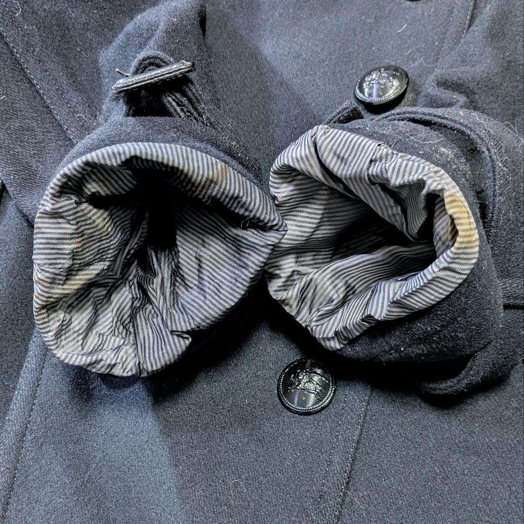 バーバリーブラックレーベル ナポレオンコートカシミヤ混 ホースロゴ 黒M