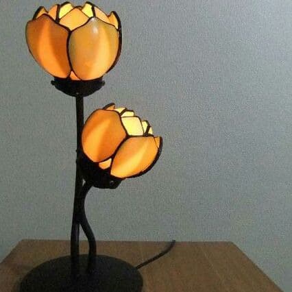 ステンドグラス二灯式ライト一点物新品