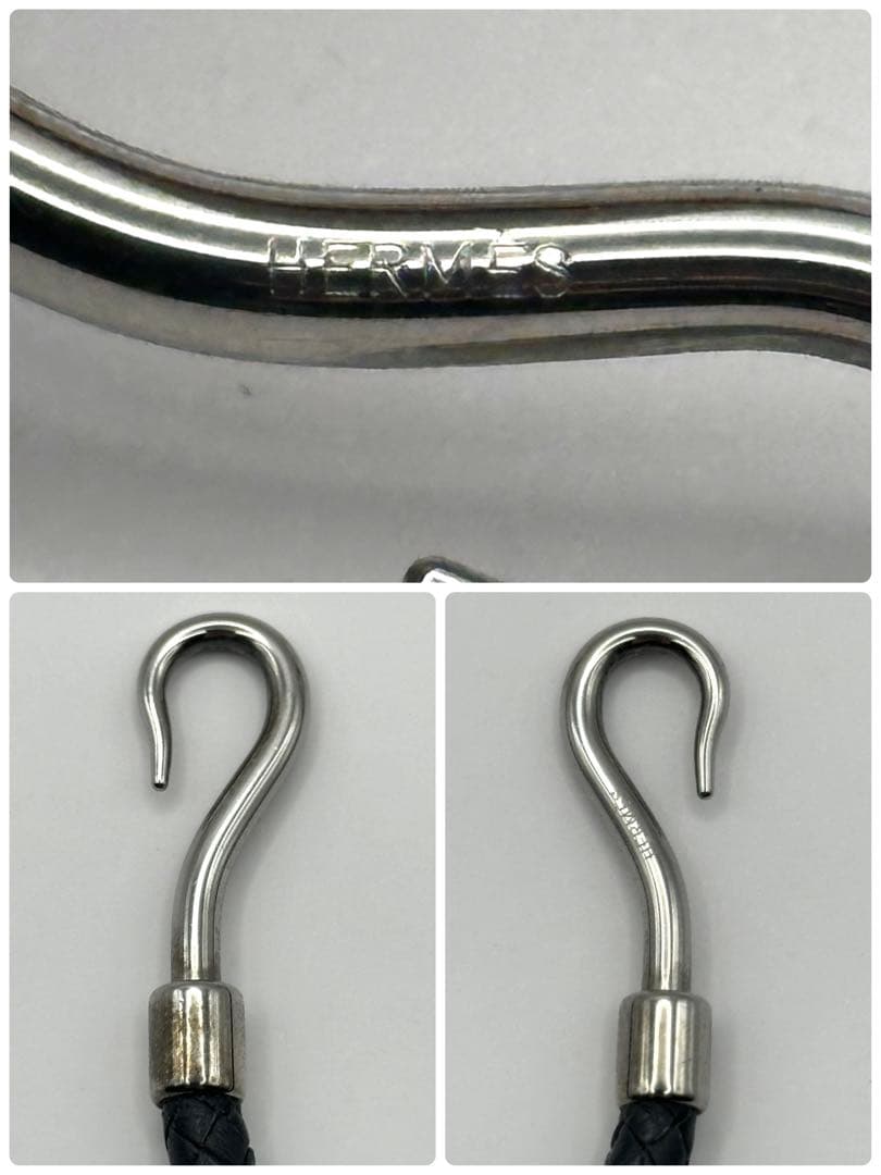 【美品】HERMES ジャンボ レザー ブレスレット 編み込み ブラック