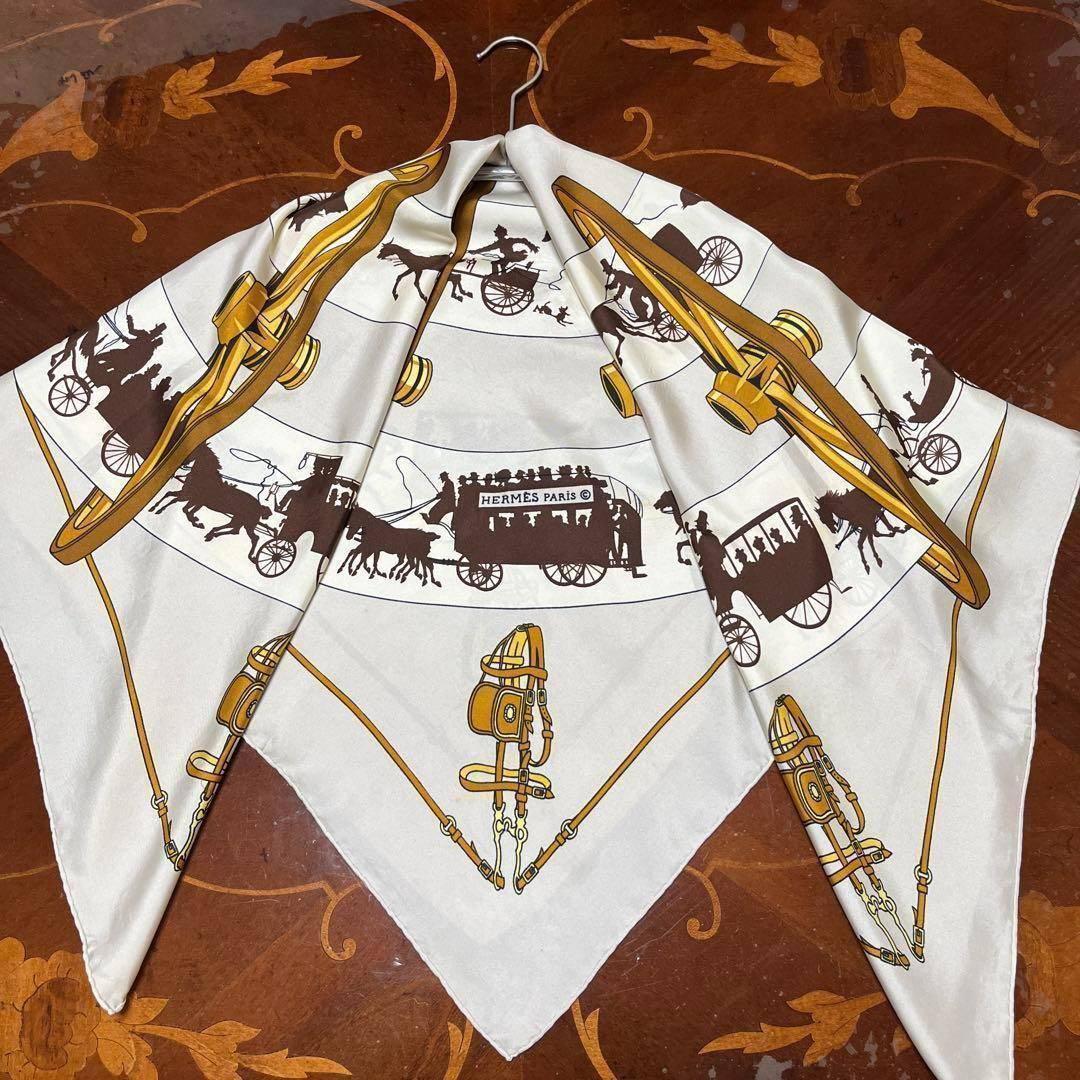 エルメス PARIS qui ROULE カレ90 スカーフ シルク 馬車 車輪