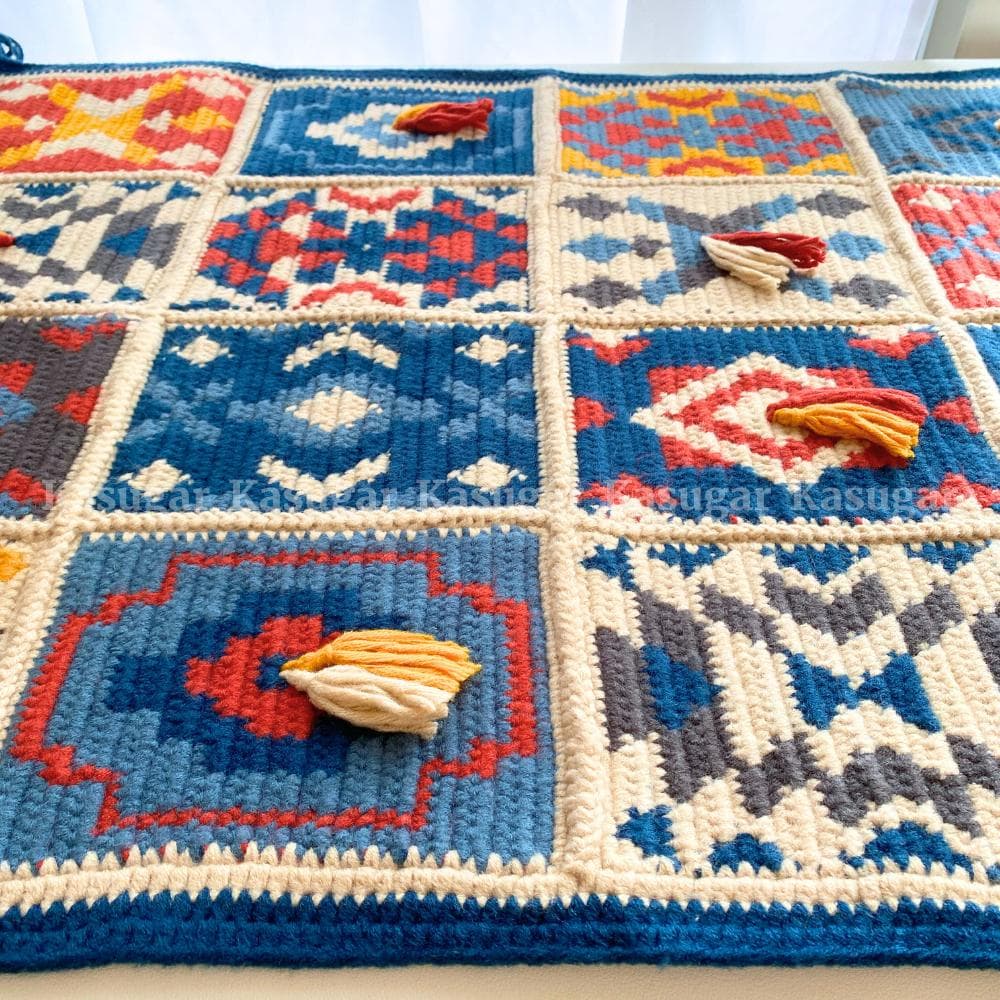 かぎ針編み INDIAN-N エスニック マルチカバー ひざかけ こたつカバー