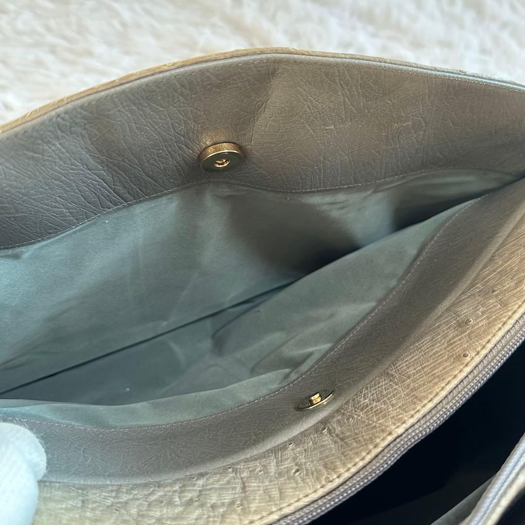 美品✨オーストリッチ ボストンバッグ ハンドバッグ JRA カーキ