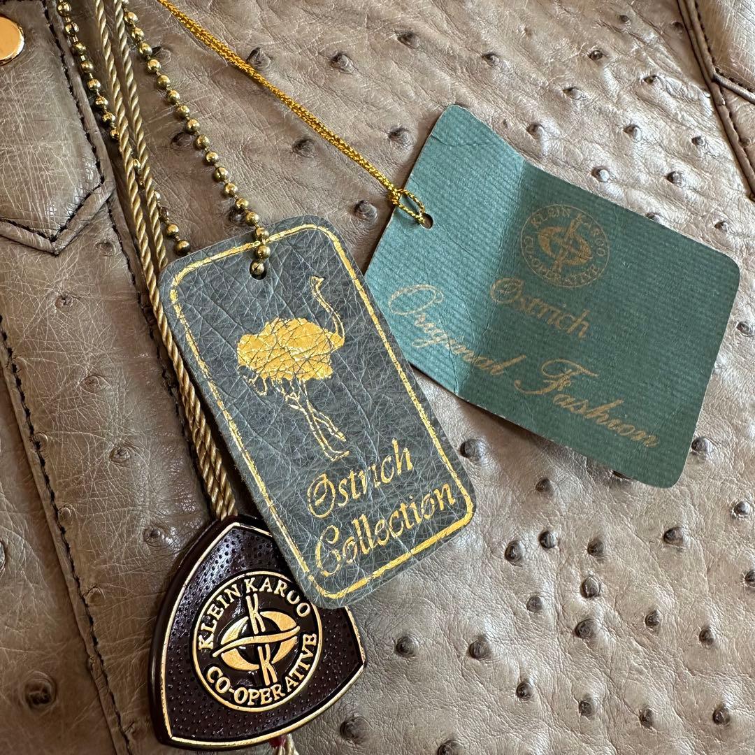 美品✨オーストリッチ ボストンバッグ ハンドバッグ JRA カーキ