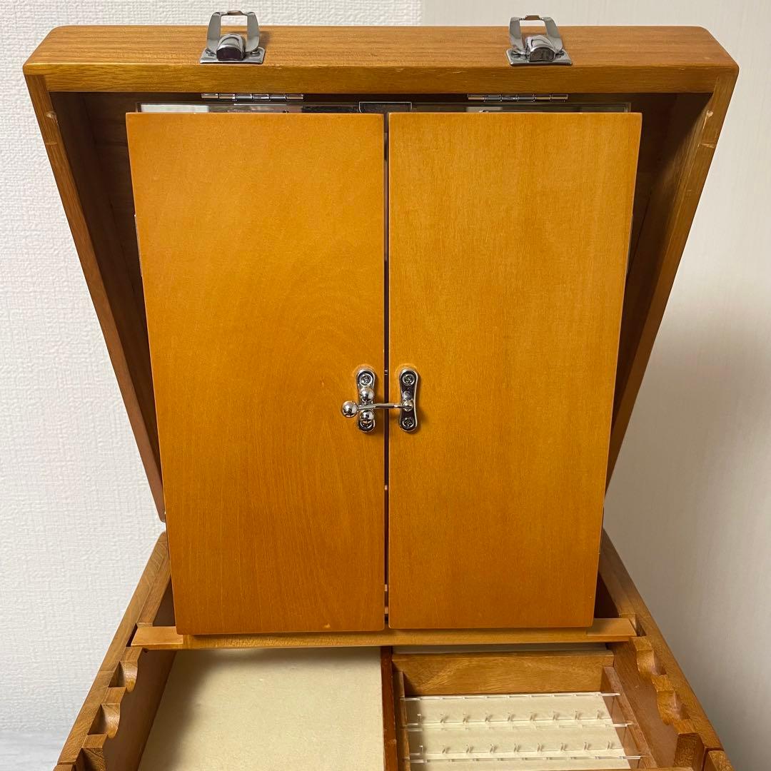 化粧箱 木目 三面鏡 木製 レトロ メイクボックス ドレッサー