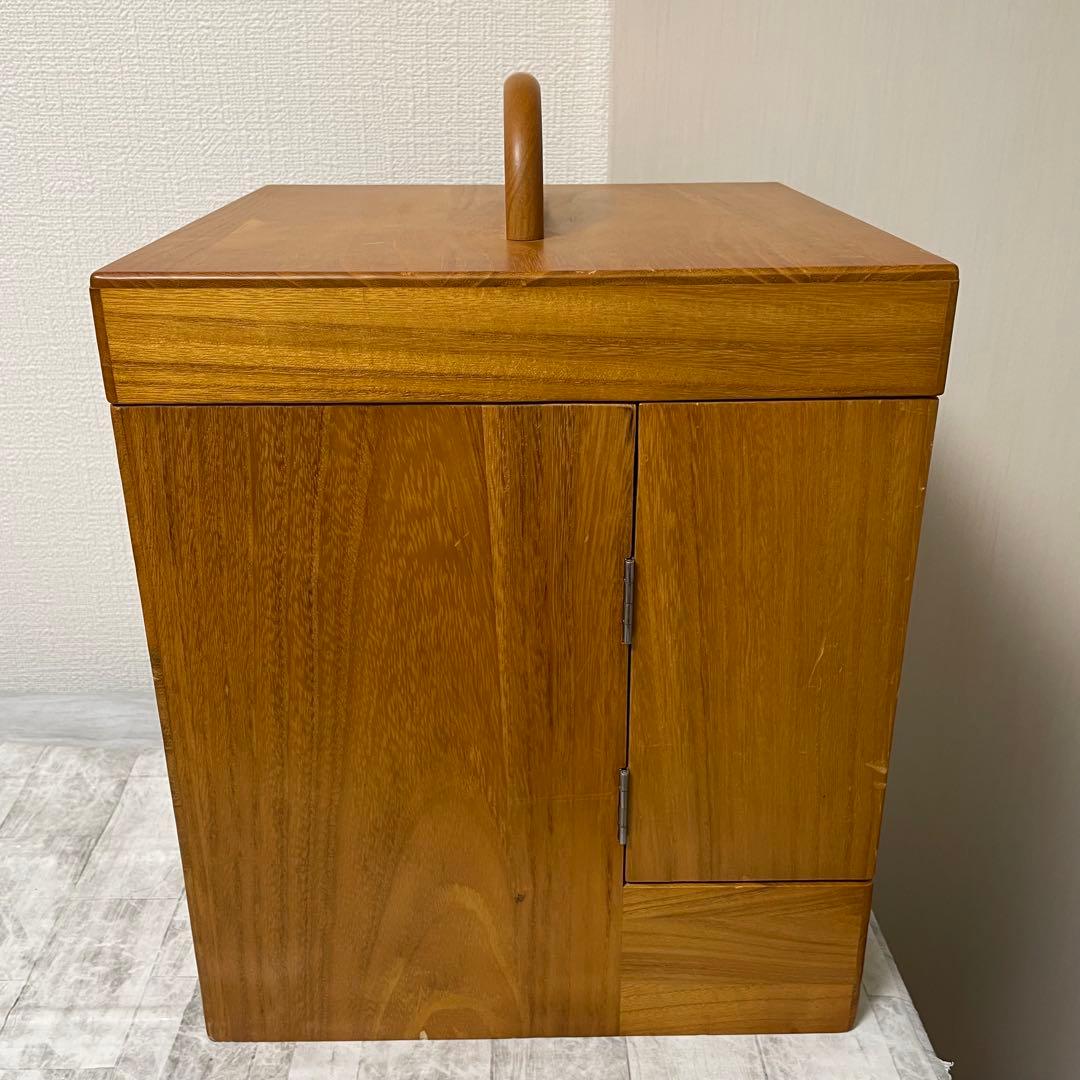 化粧箱 木目 三面鏡 木製 レトロ メイクボックス ドレッサー