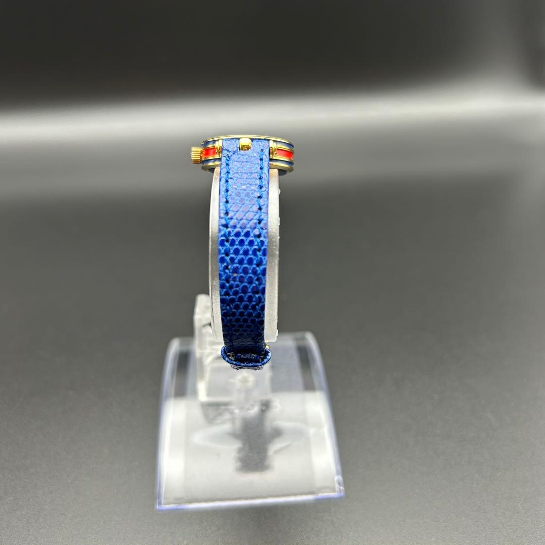 美品 GUCCI シェリーライン 青ベゼル クォーツ 電池交換済 腕時計 箱付