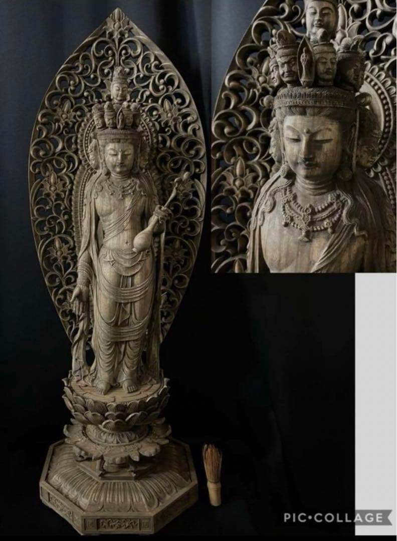 や*ん様 井波彫刻　特大型高91cm 　香樟材　時代彫刻　木彫仏教　十一面観音菩