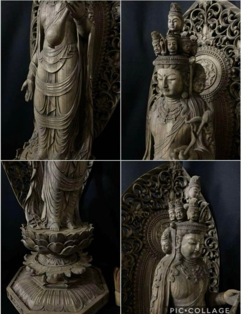 や*ん様 井波彫刻　特大型高91cm 　香樟材　時代彫刻　木彫仏教　十一面観音菩
