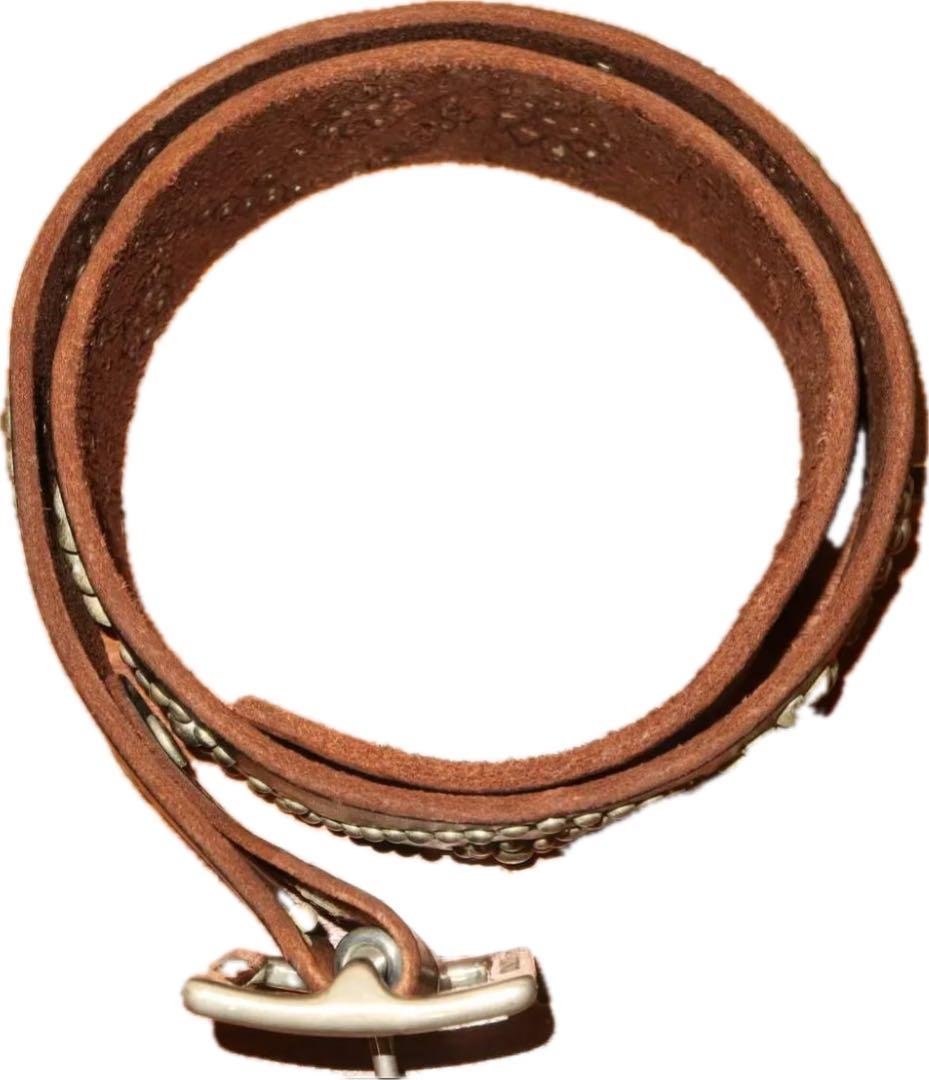 HTC　茶芯レザー　フラワースタッズベルト　32 ブラック 【美品】