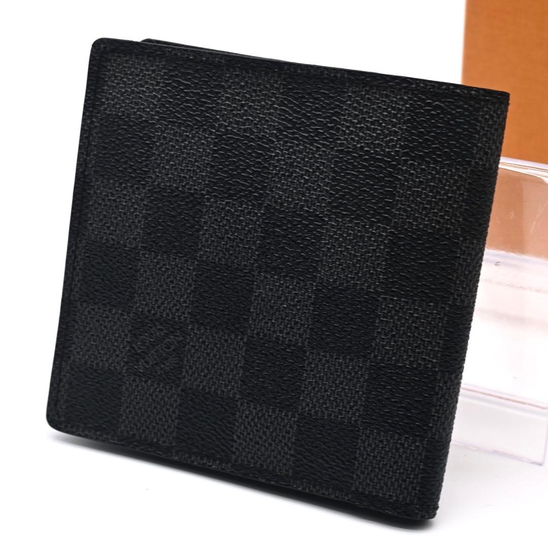 ルイヴィトン マルコ ダミエ グラフィット 二つ折り財布 ブラック グレー