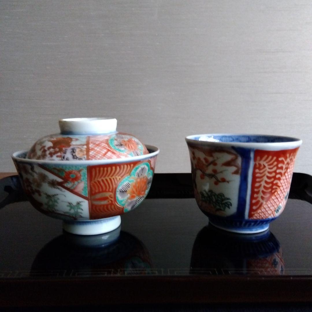 古伊万里　金彩　赤絵　蓋付き碗　１客　向付け　１客