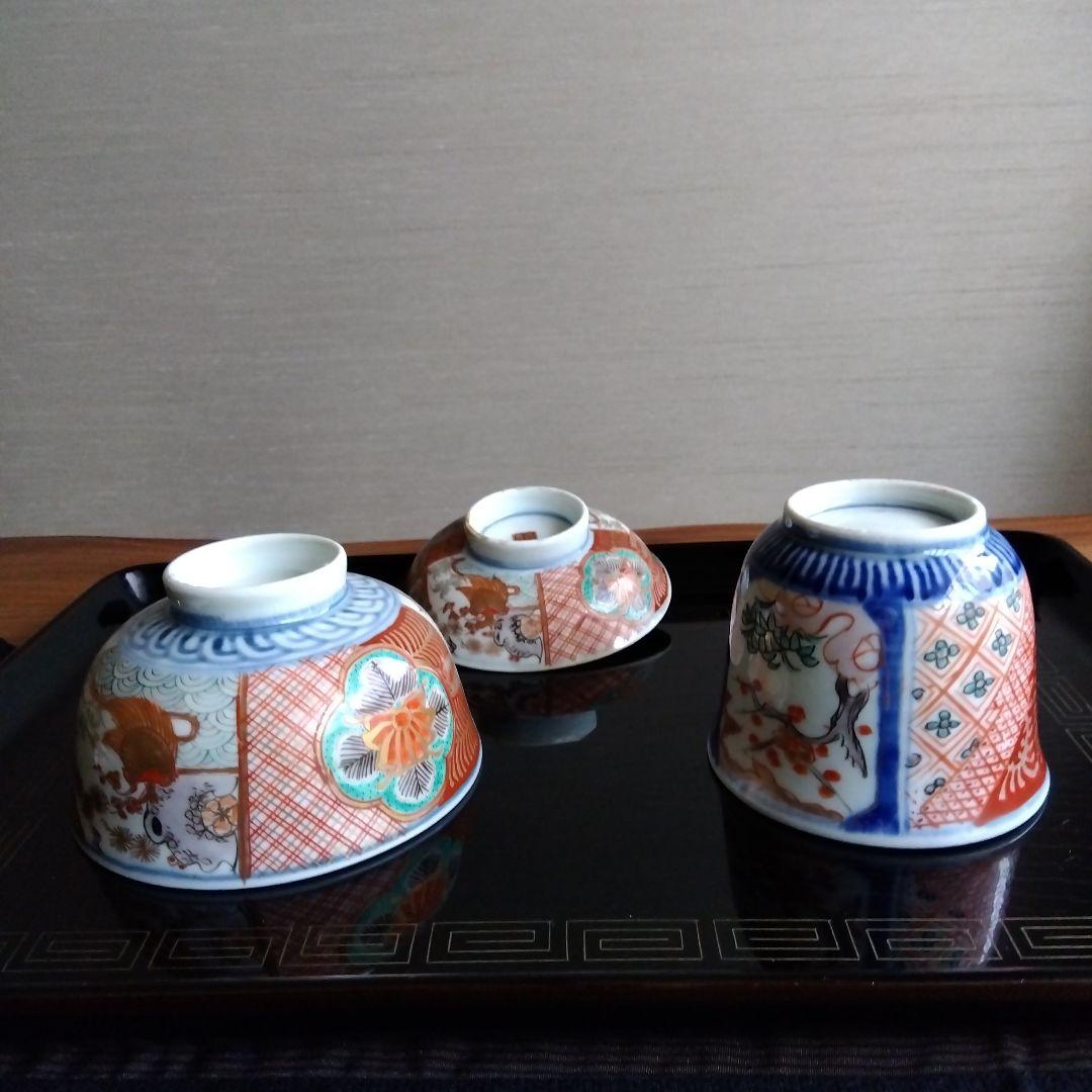 古伊万里　金彩　赤絵　蓋付き碗　１客　向付け　１客