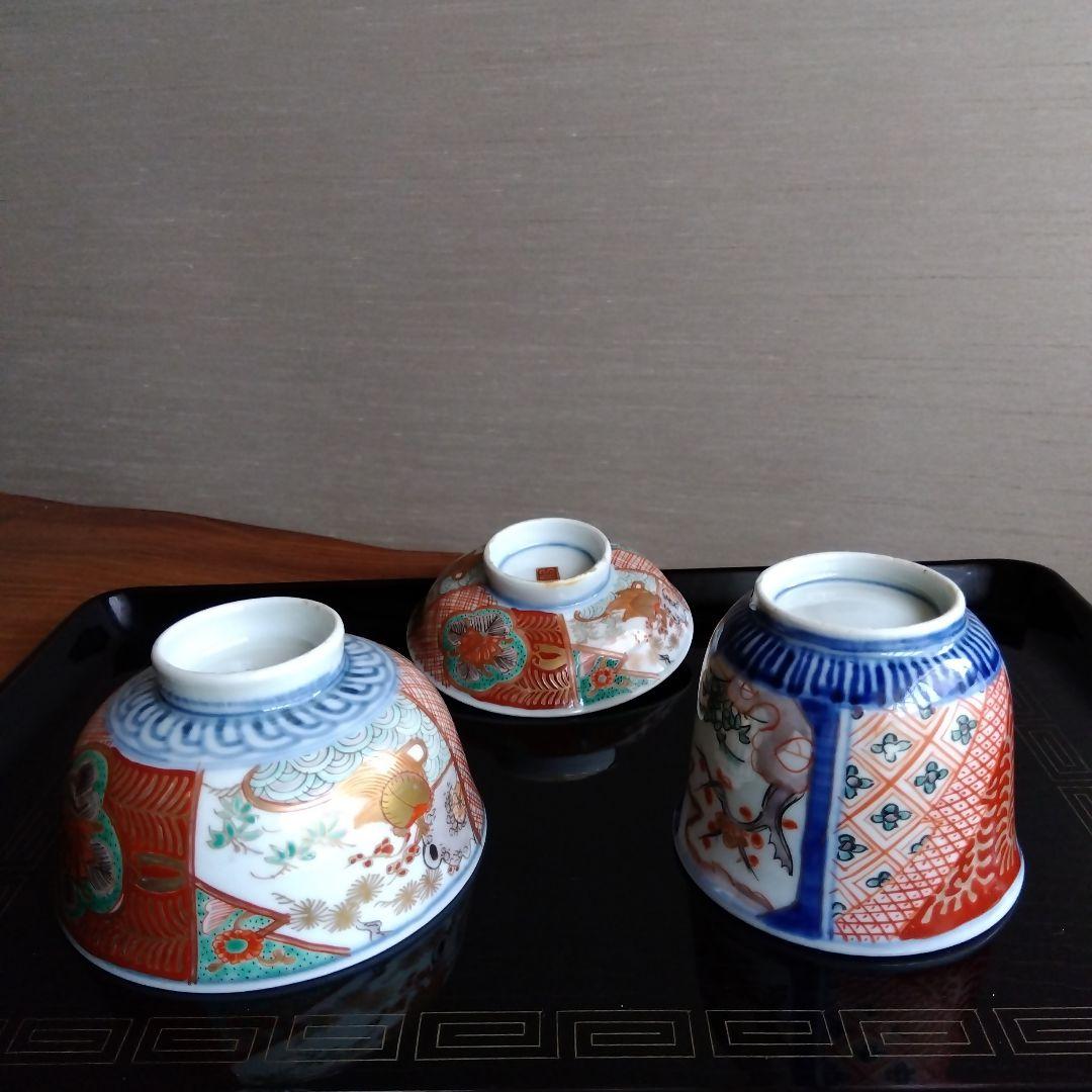 古伊万里　金彩　赤絵　蓋付き碗　１客　向付け　１客