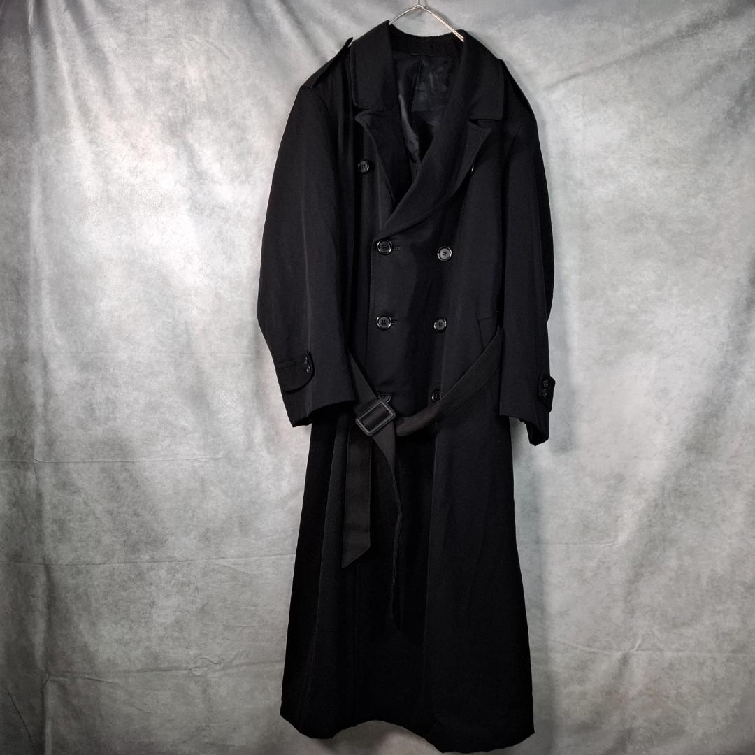 【ヨウジヤマモト・着丈127】トレンチコート ダブル ウール マキシ丈 L 黒