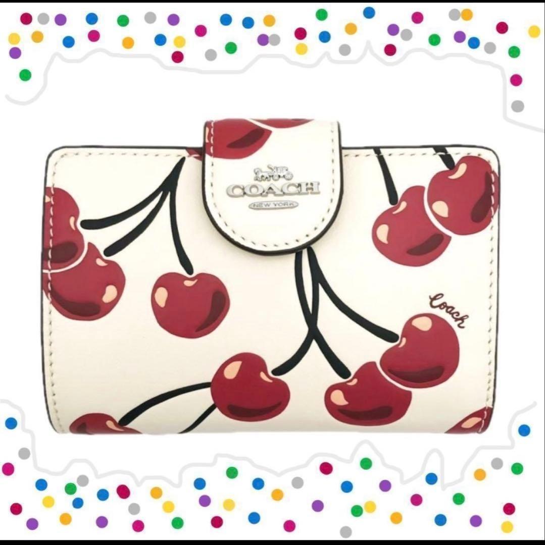 コーチ レザー財布 COACH チェリー プリント さくらんぼ 二つ折り財布