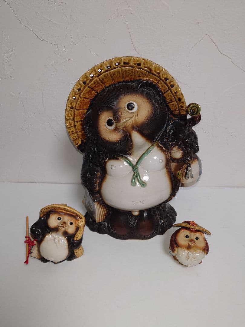 【3個】信楽焼 たぬき 狸 タヌキ 置物 陶器 焼物 縁起物 他抜き