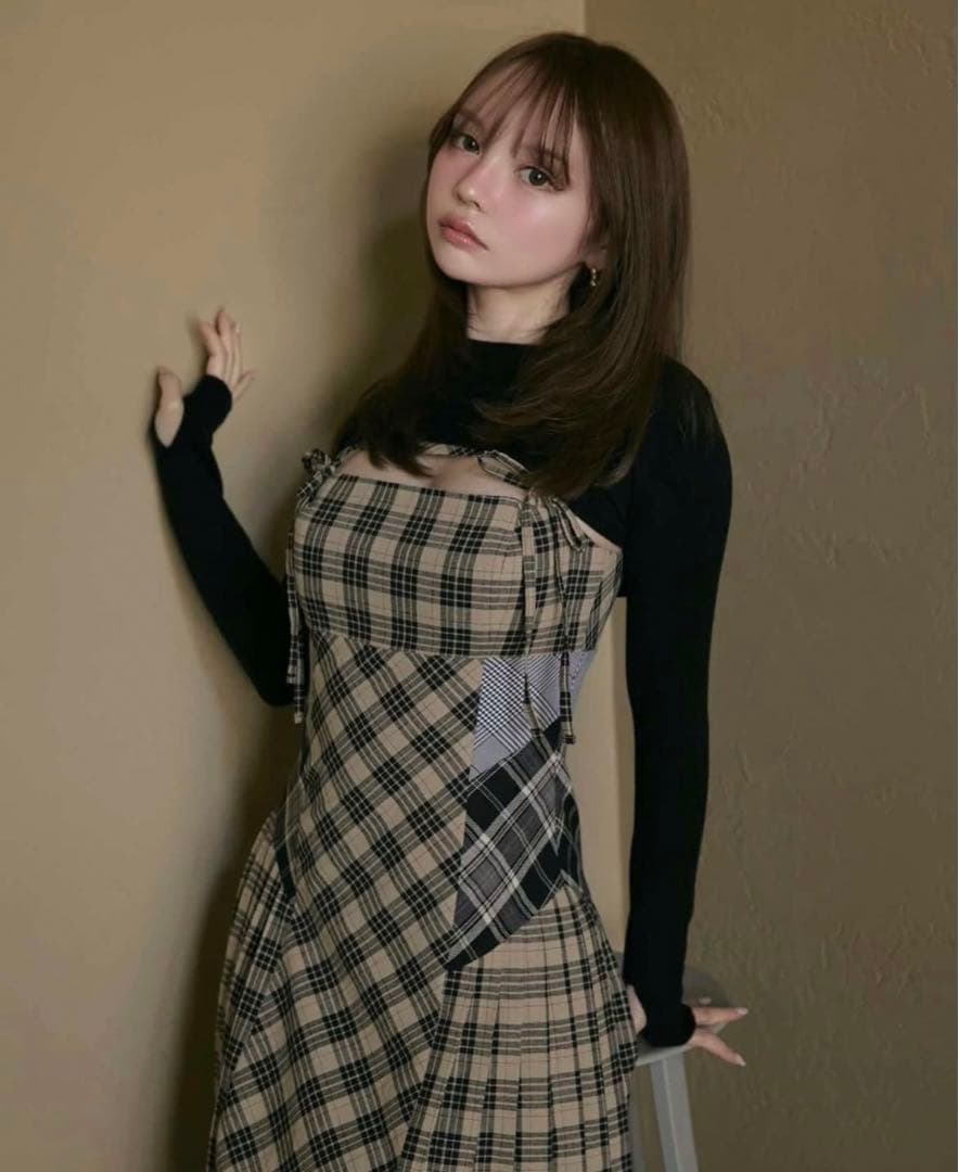 ワンピース ANDMARY Nadia check long dress beige