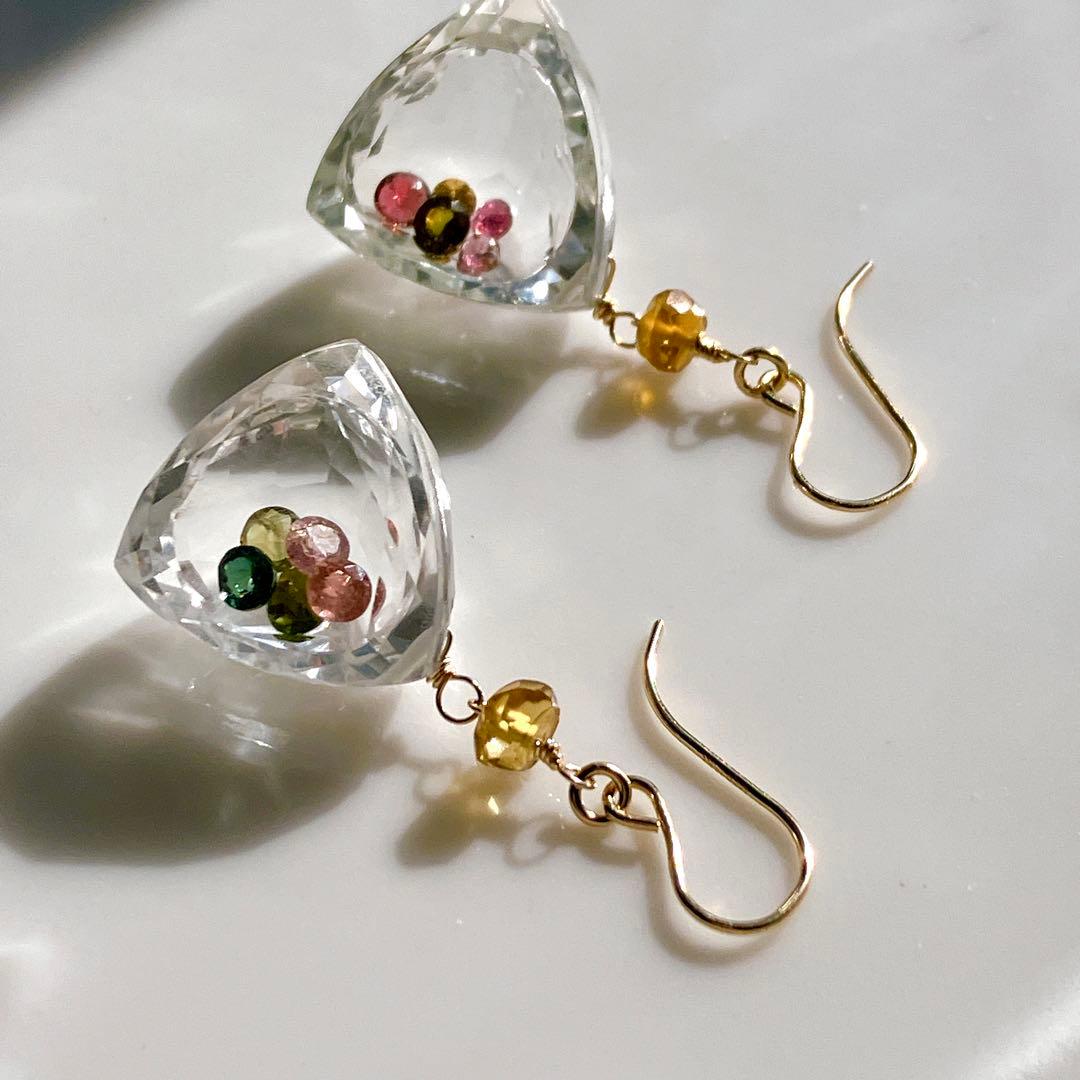 マルモ◆一点物✧水晶×マルチカラートルマリン ジュエリーボックスピアス
