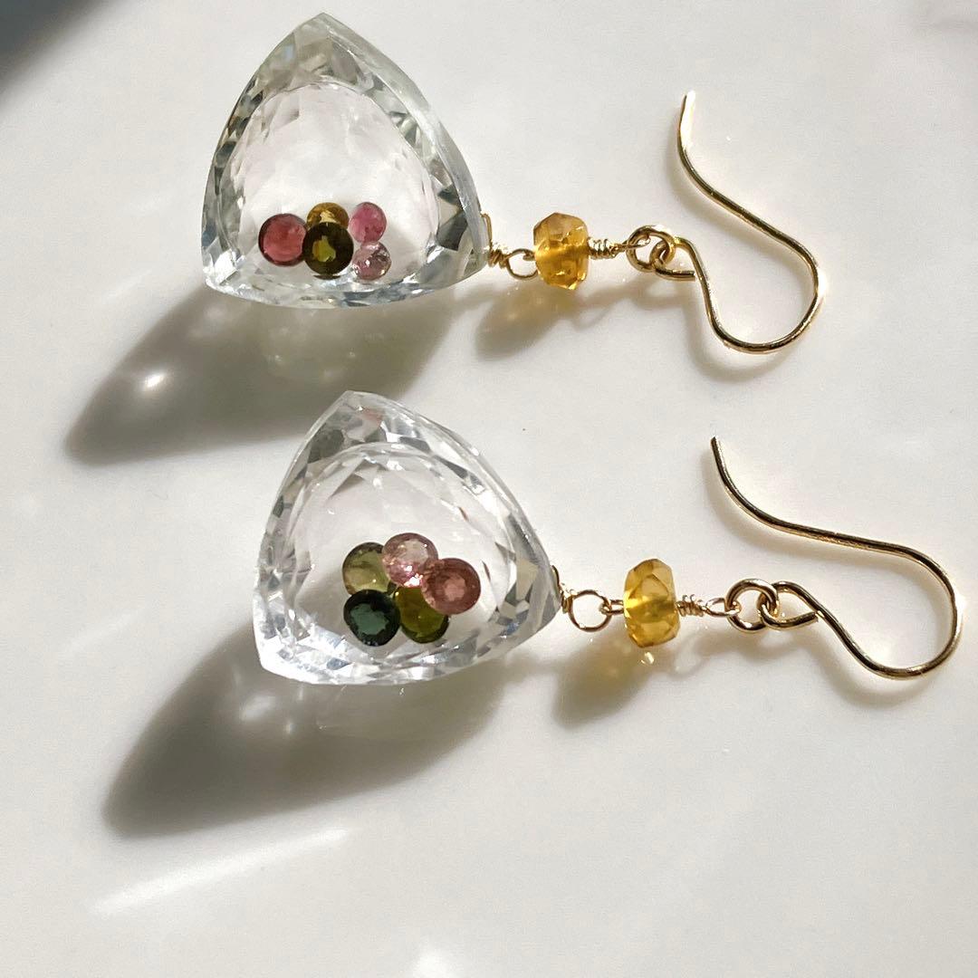 マルモ◆一点物✧水晶×マルチカラートルマリン ジュエリーボックスピアス