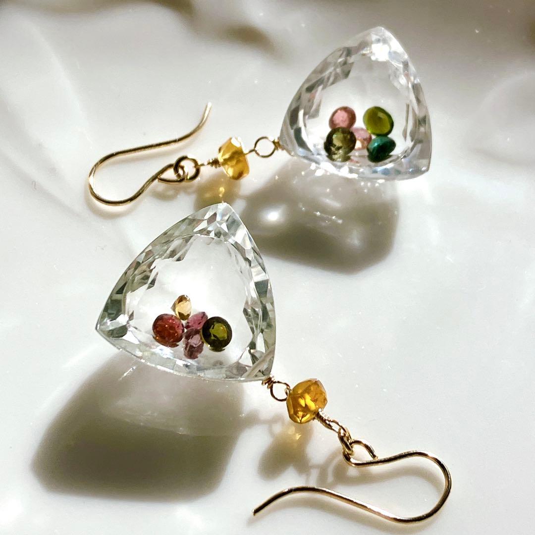 マルモ◆一点物✧水晶×マルチカラートルマリン ジュエリーボックスピアス