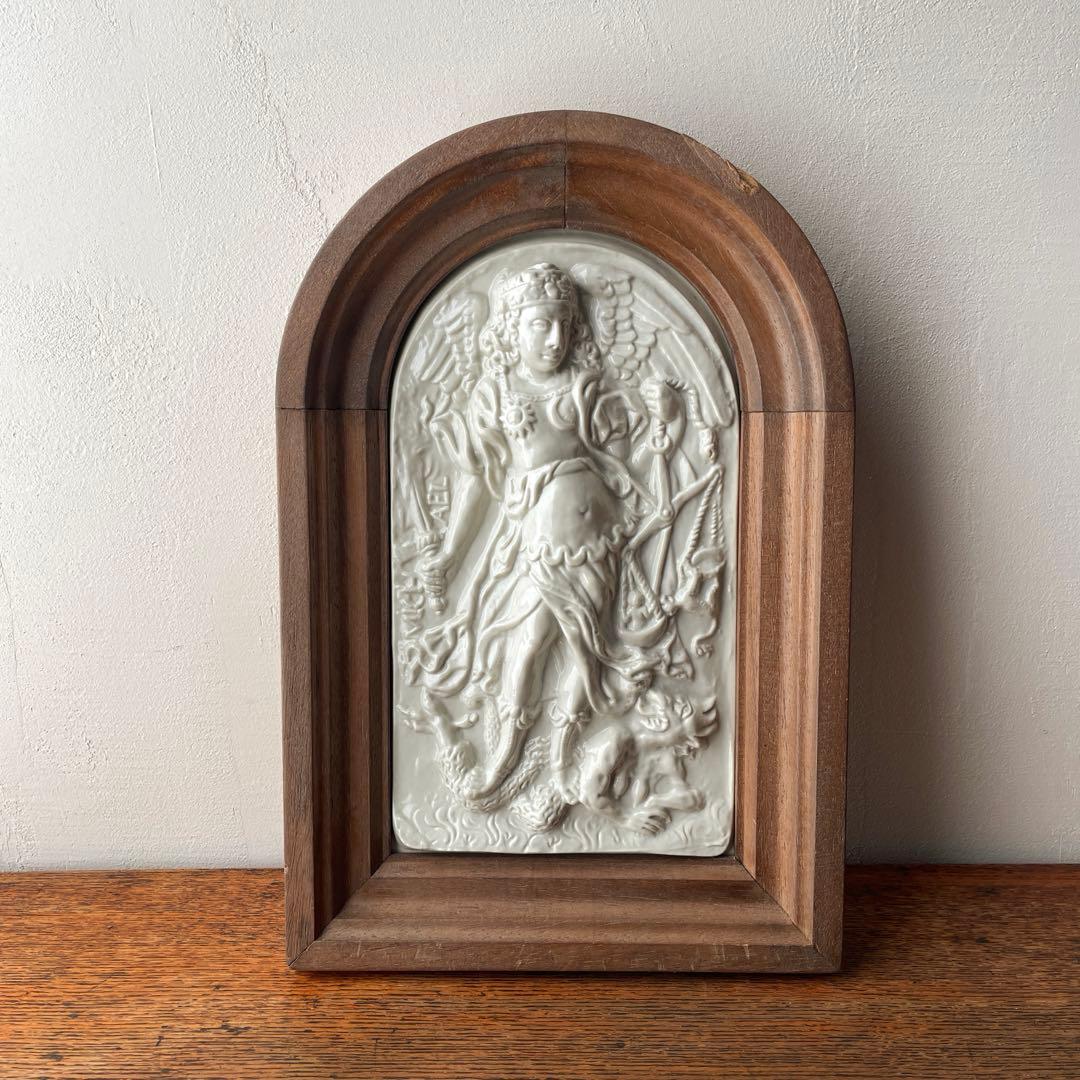 大天使ミカエル　陶板画　アンティーク　レプリカ　ドイツ　ミュージアムグッズ