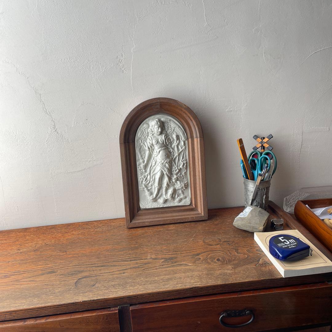 大天使ミカエル　陶板画　アンティーク　レプリカ　ドイツ　ミュージアムグッズ