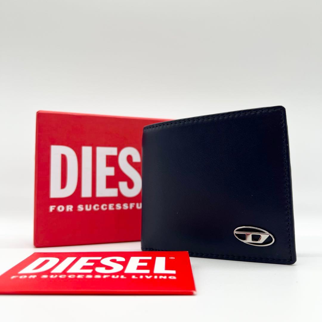 新品未使用✨DIESEL　二つ折り財布　レザー　ネイビー　Dロゴ　現行　正規品