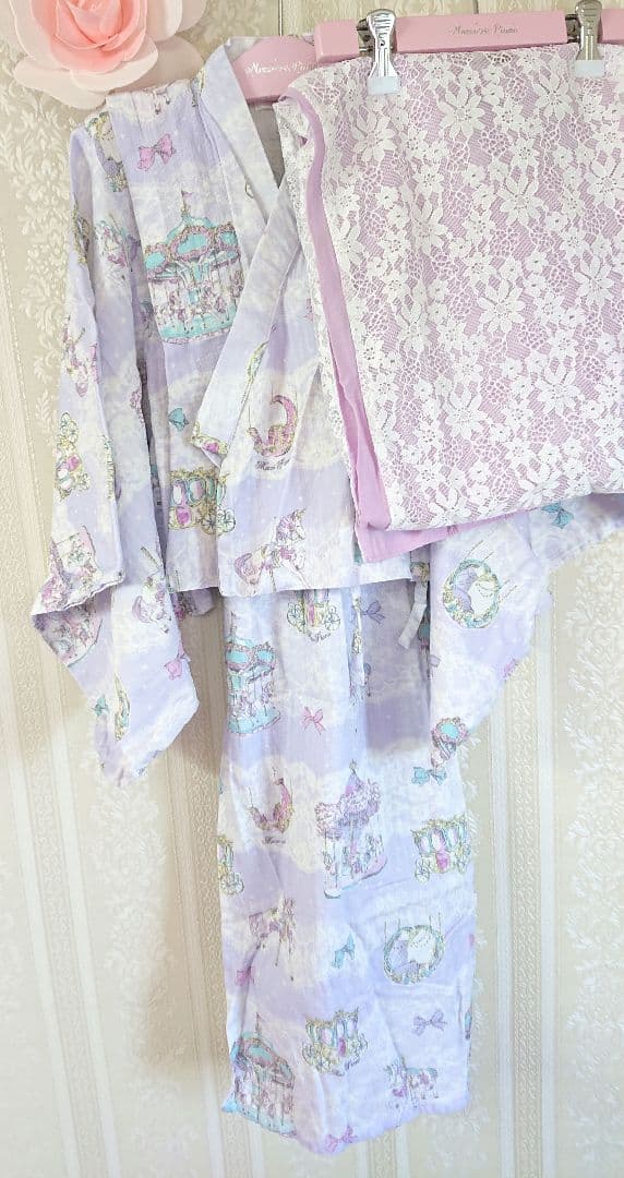 メゾピアノ♥メリーゴーランド柄♥浴衣♥130cm♥ラベンダー