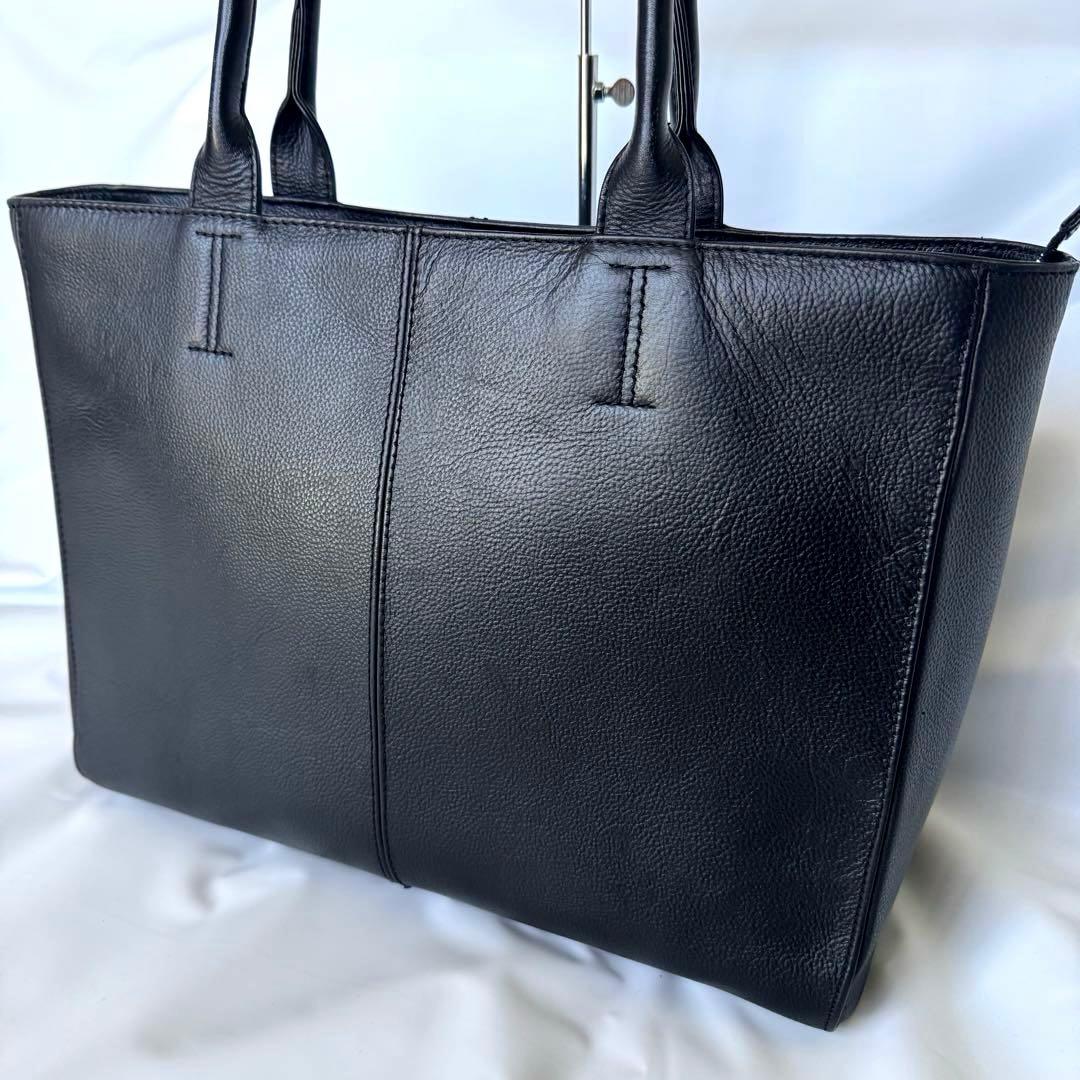 SHIPS シップス トートバッグ オールレザー シボ革 肩掛け B4 ブラック