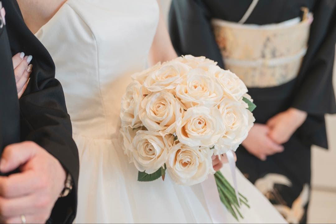 結婚式　造花 ブーケ　ホワイトローズ