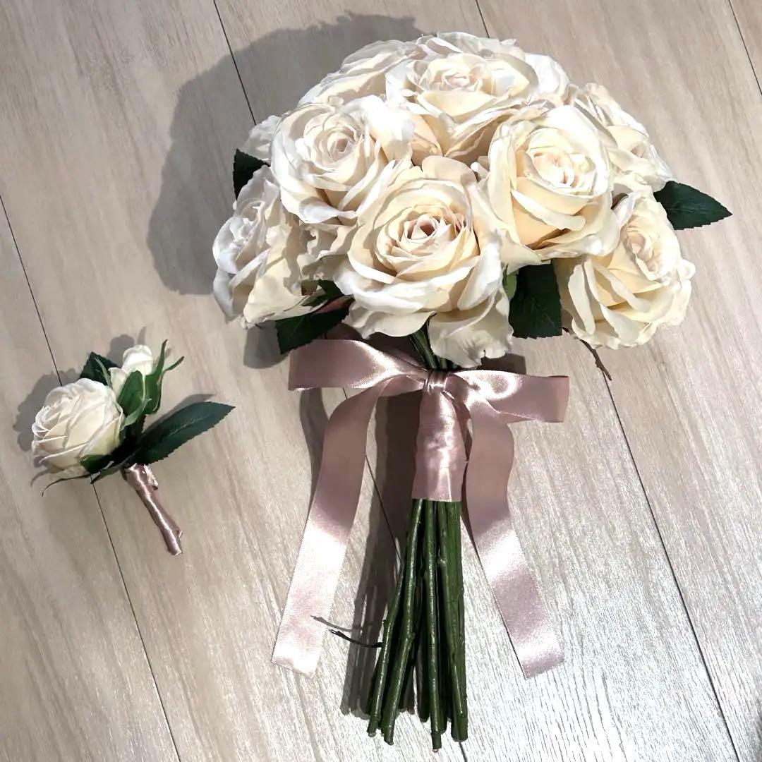 結婚式　造花 ブーケ　ホワイトローズ