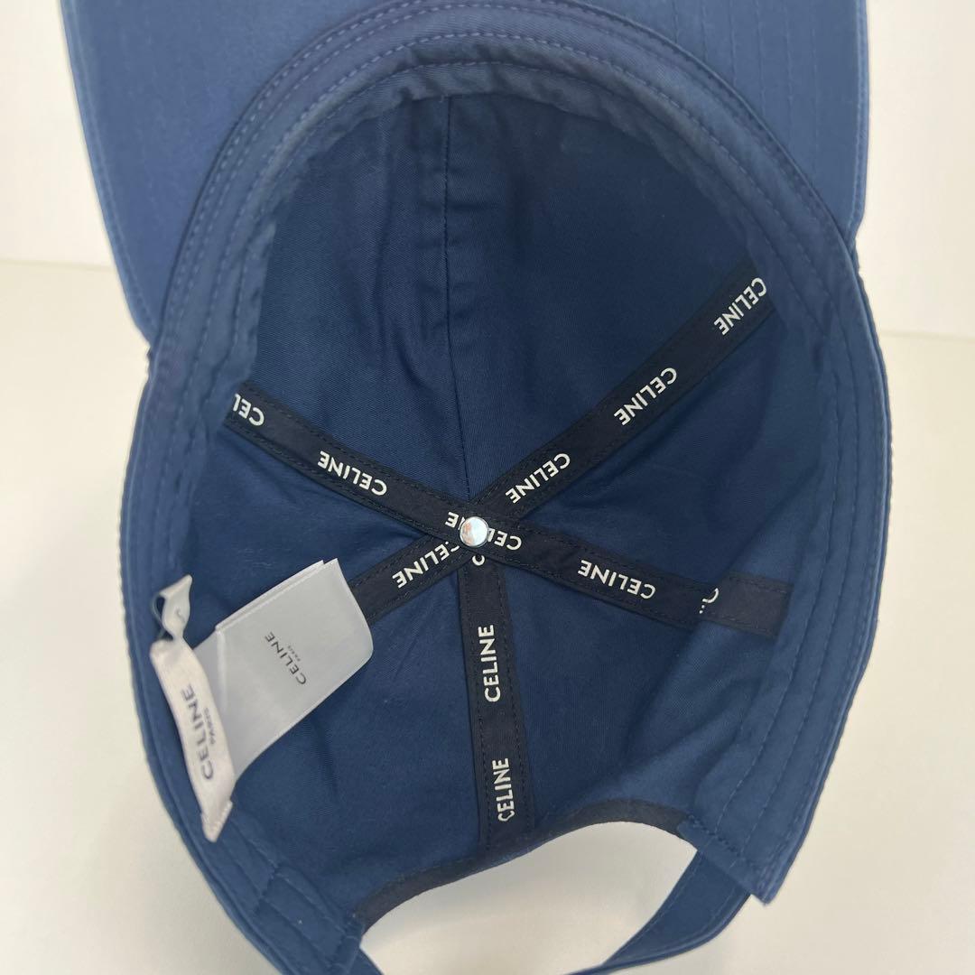 美品　CELINE セリーヌ キャップ 帽子　コットン　ネイビー　ロゴ　刺繍　S