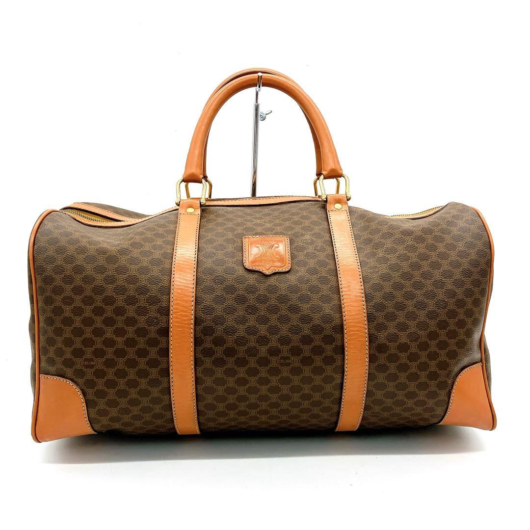 【CELINE】ボストンバッグ　マカダム柄　ゴールド金具　ブラウン　PVC
