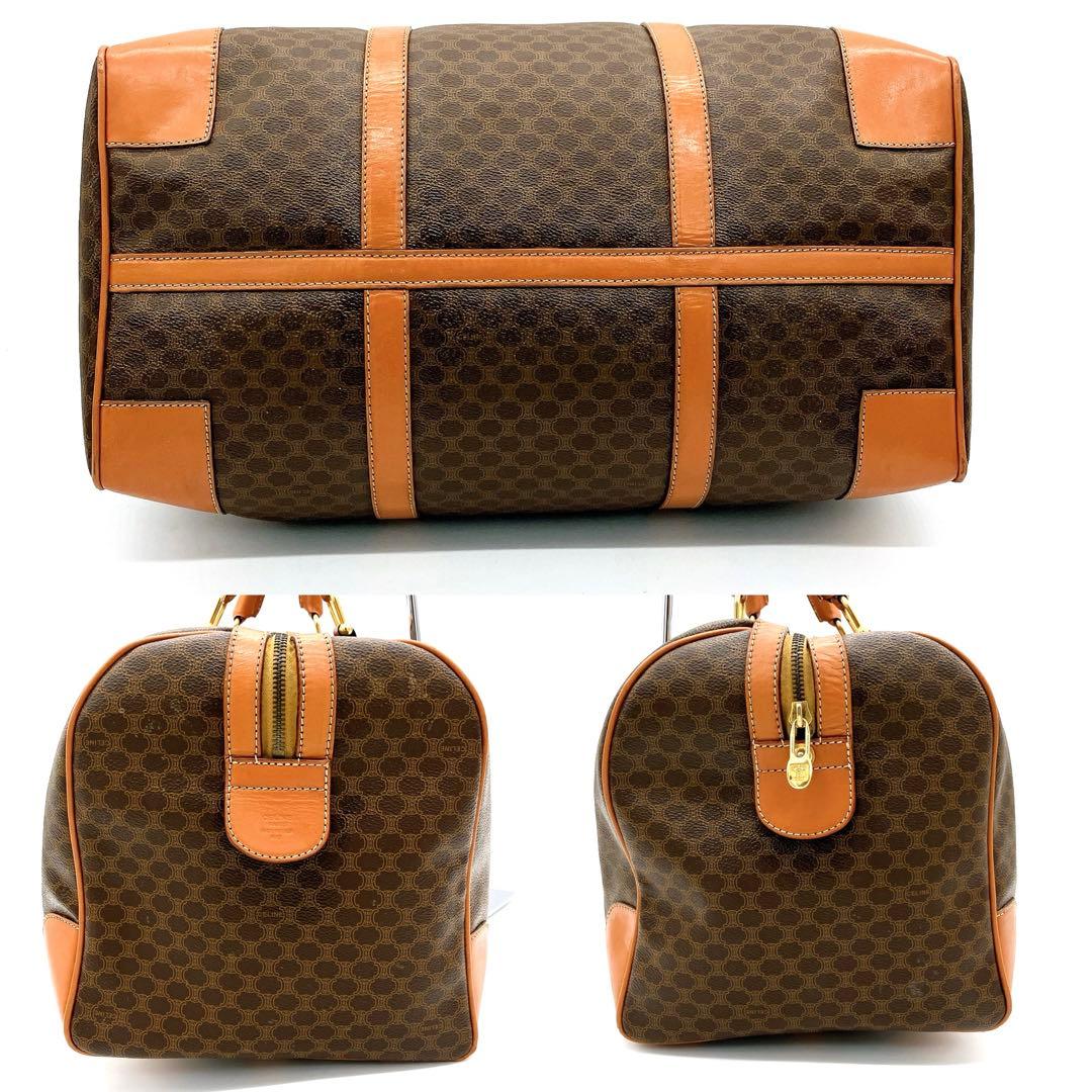 【CELINE】ボストンバッグ　マカダム柄　ゴールド金具　ブラウン　PVC